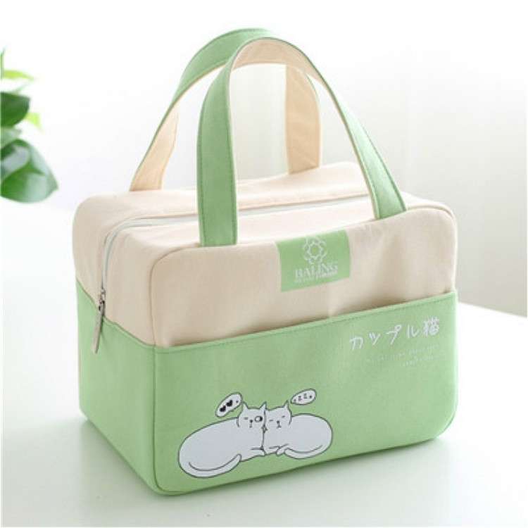 Portable Aluminum Foil Lunch Box Bag Cartoon Thick Insulation Bag Canvas Lunch Bag(Pink)