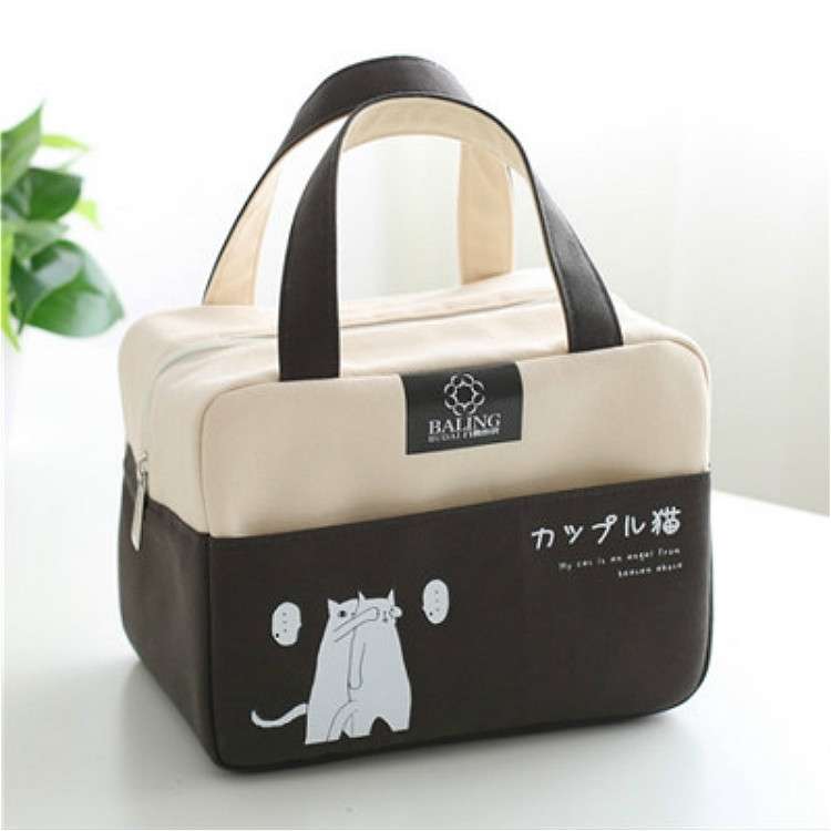 Portable Aluminum Foil Lunch Box Bag Cartoon Thick Insulation Bag Canvas Lunch Bag(Pink)