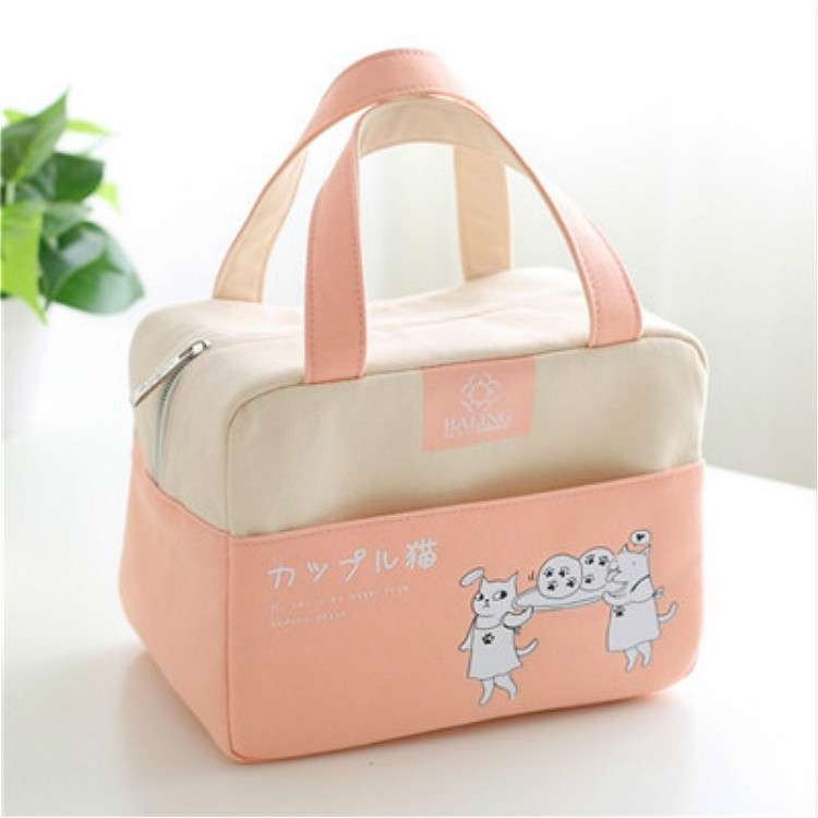 Portable Aluminum Foil Lunch Box Bag Cartoon Thick Insulation Bag Canvas Lunch Bag(Pink)