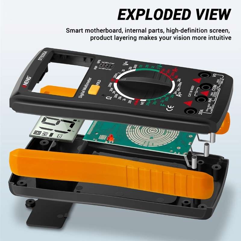ANENG Automatic High-Precision Intelligent Digital Multimeter, Model:DT9205A HOLD Key(Red)