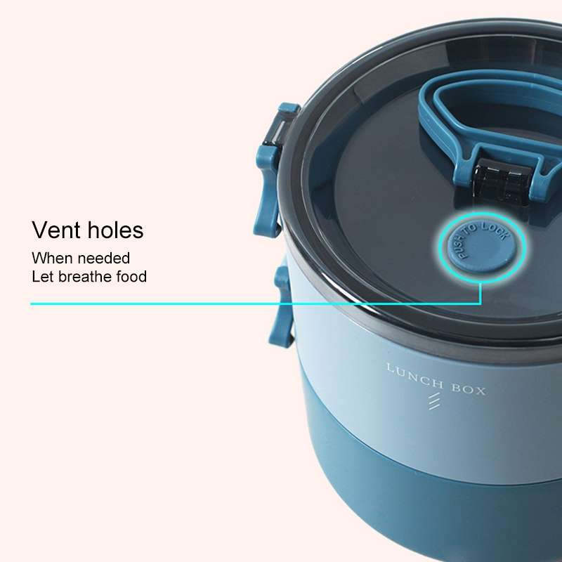 Round Portable Insulation Partitioned Lunch Box Student Office Workers Heated Microwave Oven Bento B