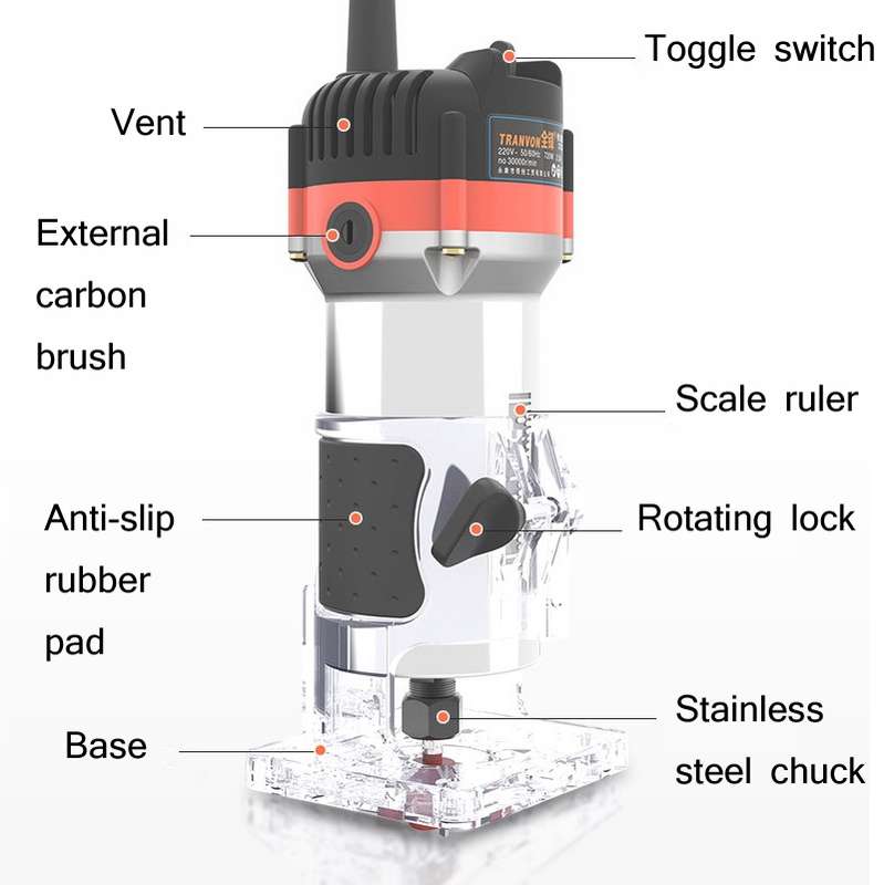 Woodworking Trimming Machine Multifunctional Electric Wood Milling Slotting Machine Engraving Tools