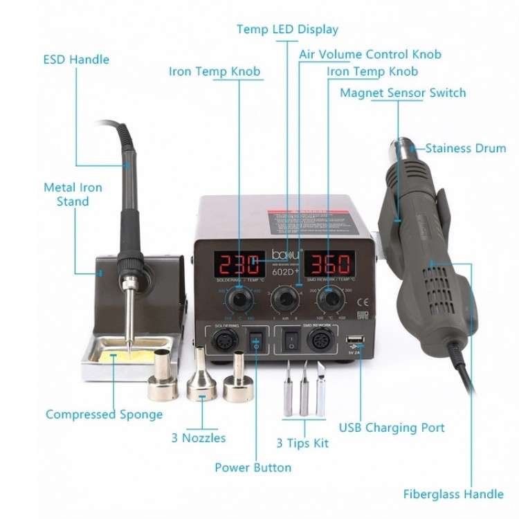 BAKU BA-602D+ Welding Station Set Dual Digital Display Mobile Phone Repair Tin Welding Tool, Specifi