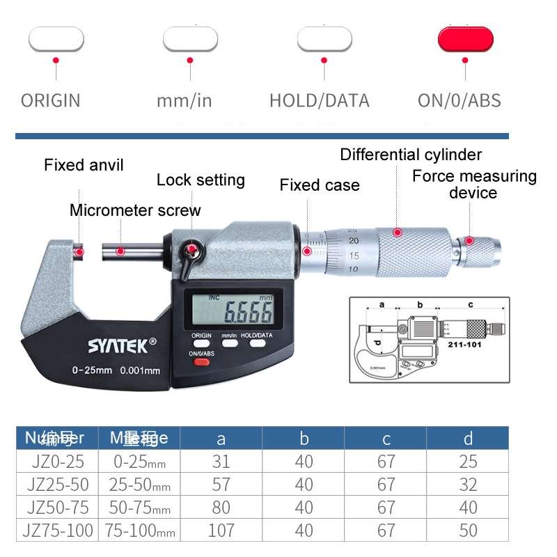 Digital Display Outer Diameter Micrometer 0.001mm High Precision Electronic Spiral Micrometer Thickn