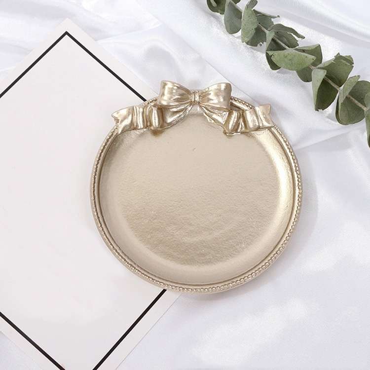 Vintage Resin Made Old Jewelry Earrings Tray Decorative Ornaments Photo Props, Style:Round(Champagne