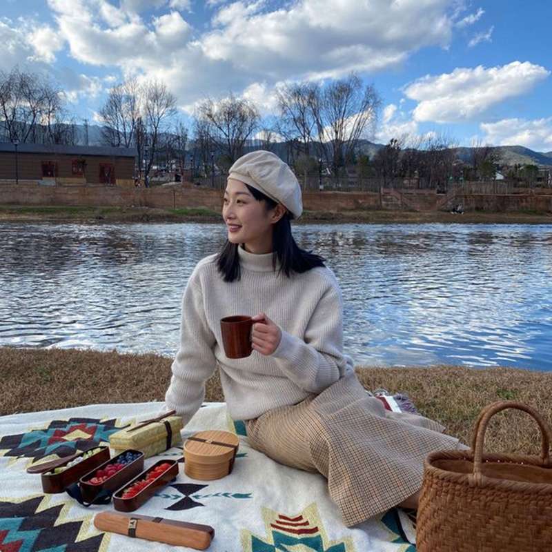 Wood Environmental Protection Tableware Portable Lunch Box Bento Box, Style:Single Layer(Paint Color