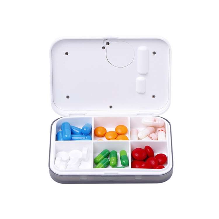 Regular Reminder Compartment Electronic Pill Box 6 Grid Electronic Version Mini Sealed Pill Box(Blue