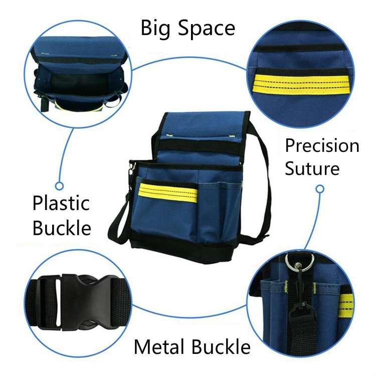 Electrician Maintenance Adjustable Multi-pocket Hardware Tool Belt Bag Multi-function Storage Bag(Bl