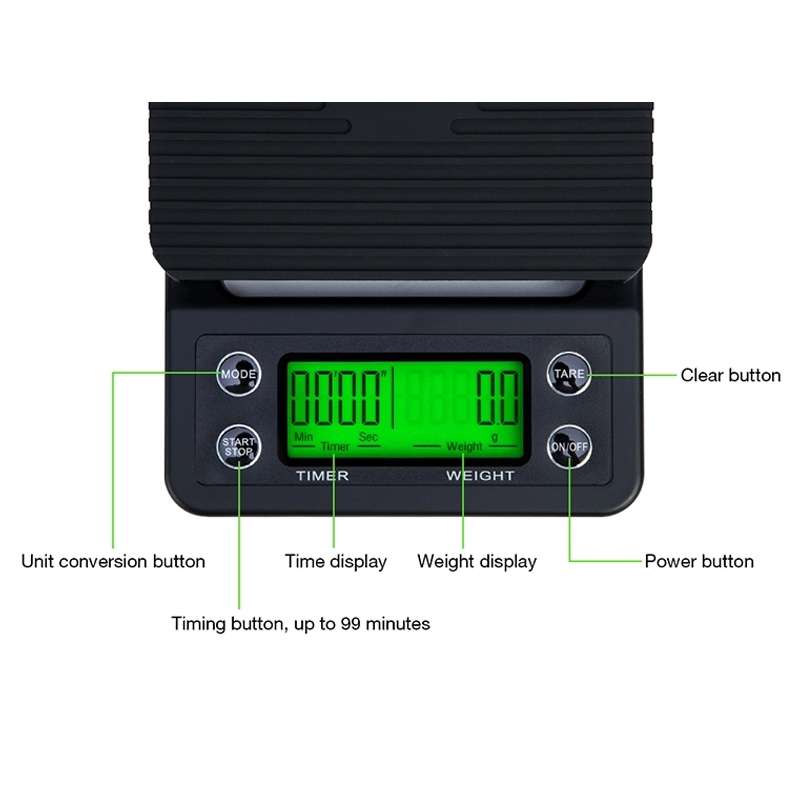 Hand Punch Coffee Scales Timing Electronic Timer Scale Kitchen Scales, Model:5kg/0.1g(Wine Red)