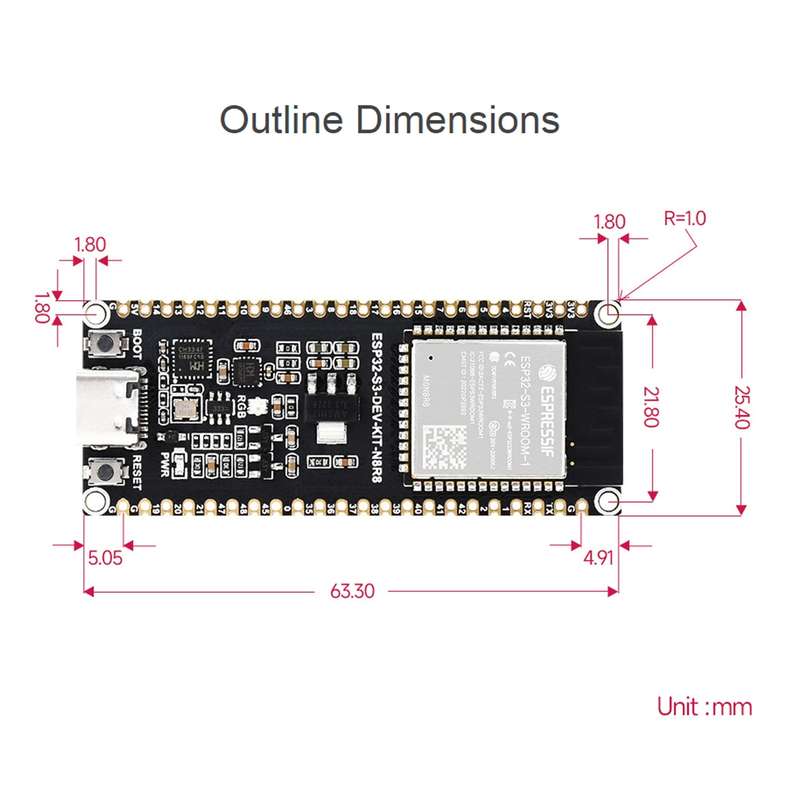 Waveshare ESP32-S3 Microcontroller 2.4GHz Wi-Fi Development Board ESP32-S3-WROOM-1-N8R8 Module Stand