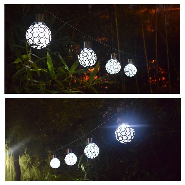 2 PCS Solar Hollow Ball Pendent Lamp Decorative Garden Light(White Light)