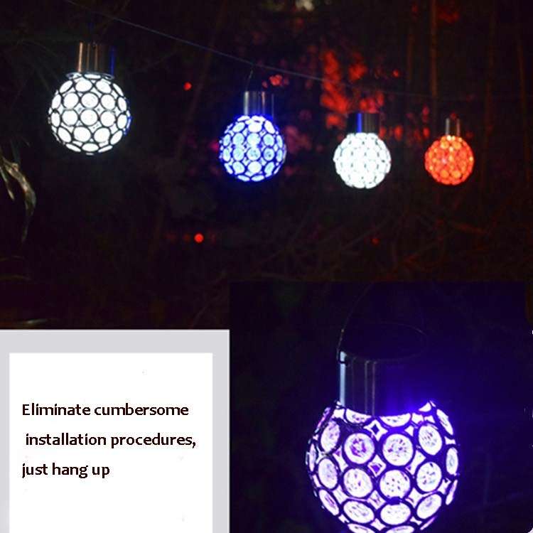 2 PCS Solar Hollow Ball Pendent Lamp Decorative Garden Light(White Light)