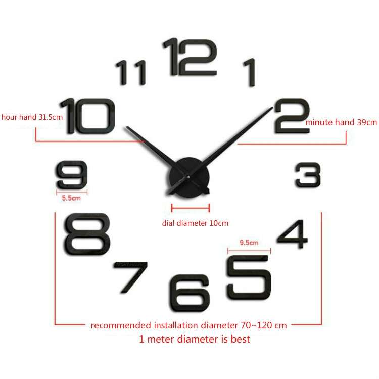 Acrylic Digital Wall Clock Home Living Room Wall Sticker Clock(Black)