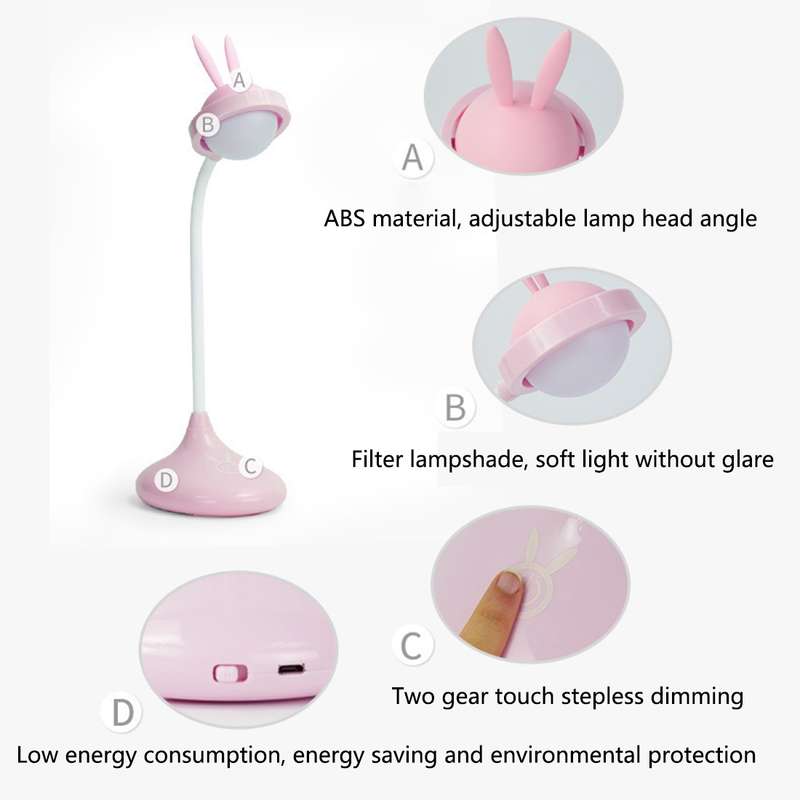 Rabbit Touch Desk Lamp USB Charging Eye Protection Creative Student Reading Bedroom Folding Bedside