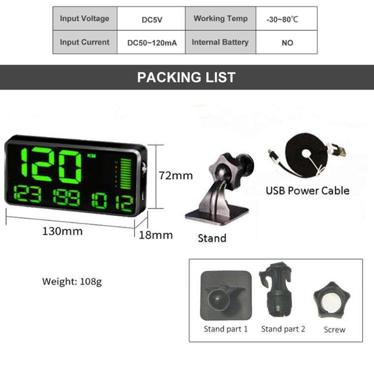 Kingneed C90 5.5inch HUD Car Head-up Display GPS Car Universal Mileage Speed Meter Speeding Alarm /