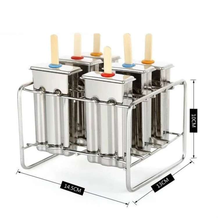 Stainless Steel DIY Ice Cream Mold Household Popsicle Ice Cream Mold(6 Flat Head Double Grooves)