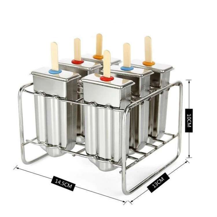 Stainless Steel DIY Ice Cream Mold Household Popsicle Ice Cream Mold(6 Flat Head Double Grooves)