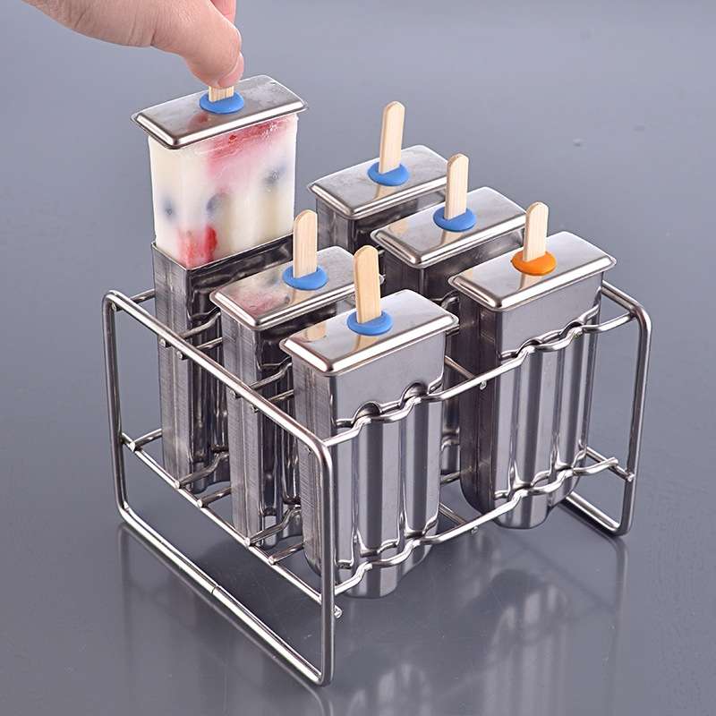 Stainless Steel DIY Ice Cream Mold Household Popsicle Ice Cream Mold(6 Flat Head Double Grooves)