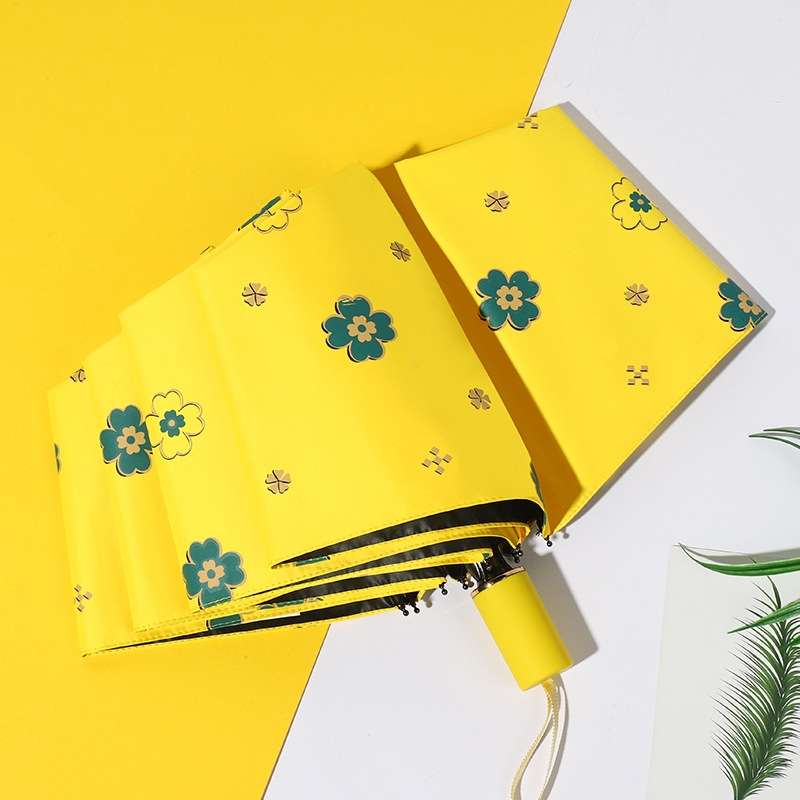 Student Vinyl Sunscreen Small Fresh Umbrella Folding Automatic Umbrella, Style:Nine Plywood(Yellow)