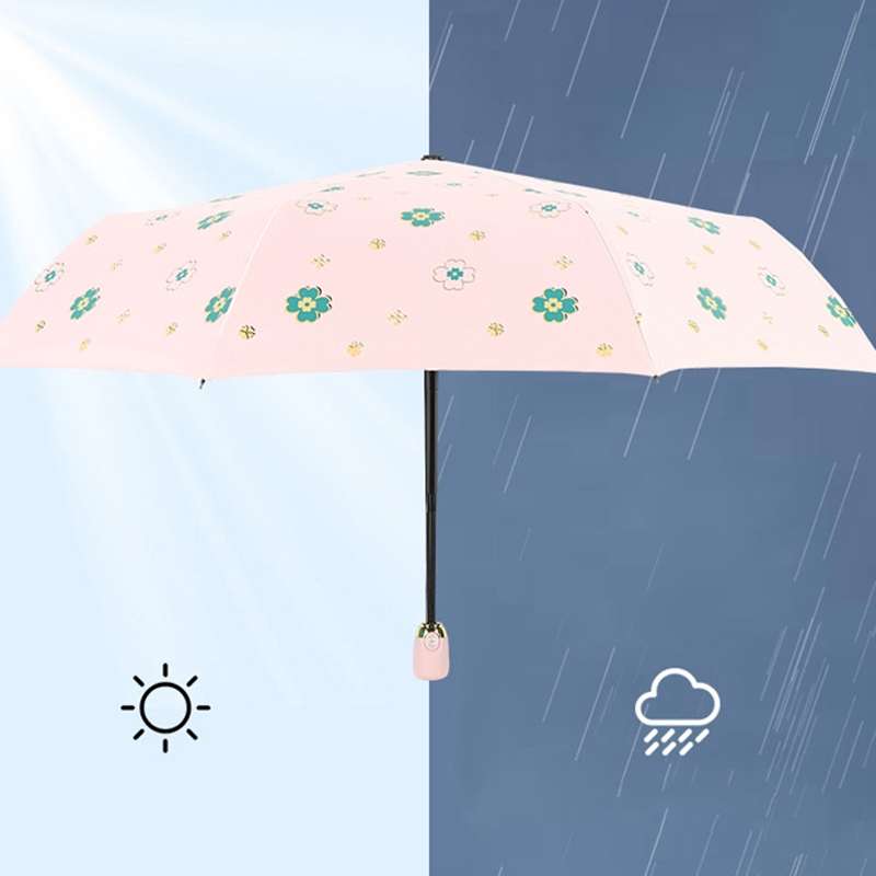Student Vinyl Sunscreen Small Fresh Umbrella Folding Automatic Umbrella, Style:Nine Plywood(Yellow)