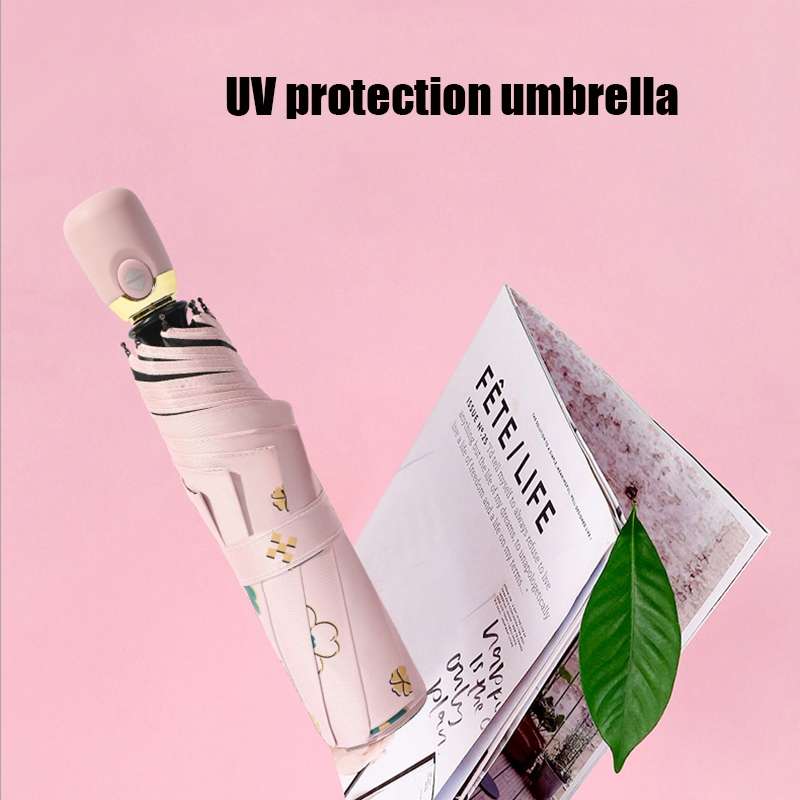 Student Vinyl Sunscreen Small Fresh Umbrella Folding Automatic Umbrella, Style:Nine Plywood(Yellow)