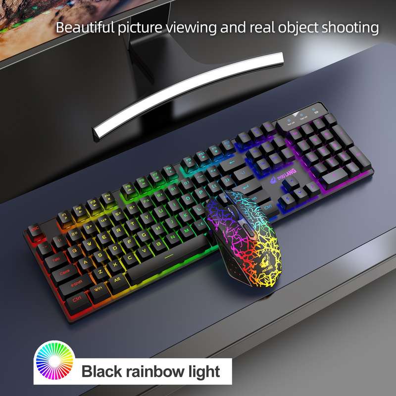 ZIYOULANG T3 Wireless Charging Gaming Lighted Keyboard and Mouse Set(Black Rainbow Light)