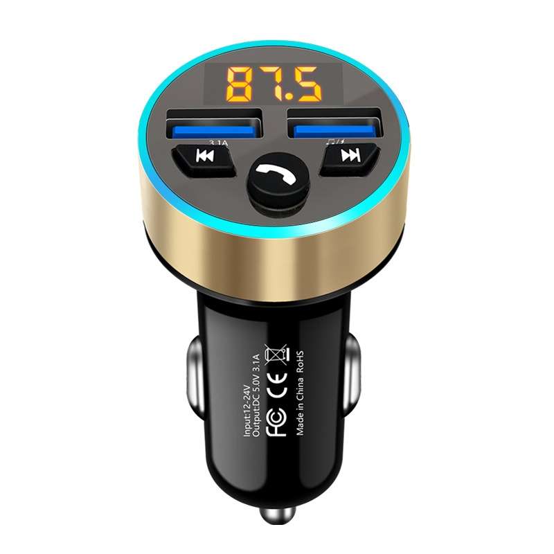 Halo Car MP3 Bluetooth Player Car Charger Car FM Transmitter 3.1A Car Charger(Tyrant Gold)