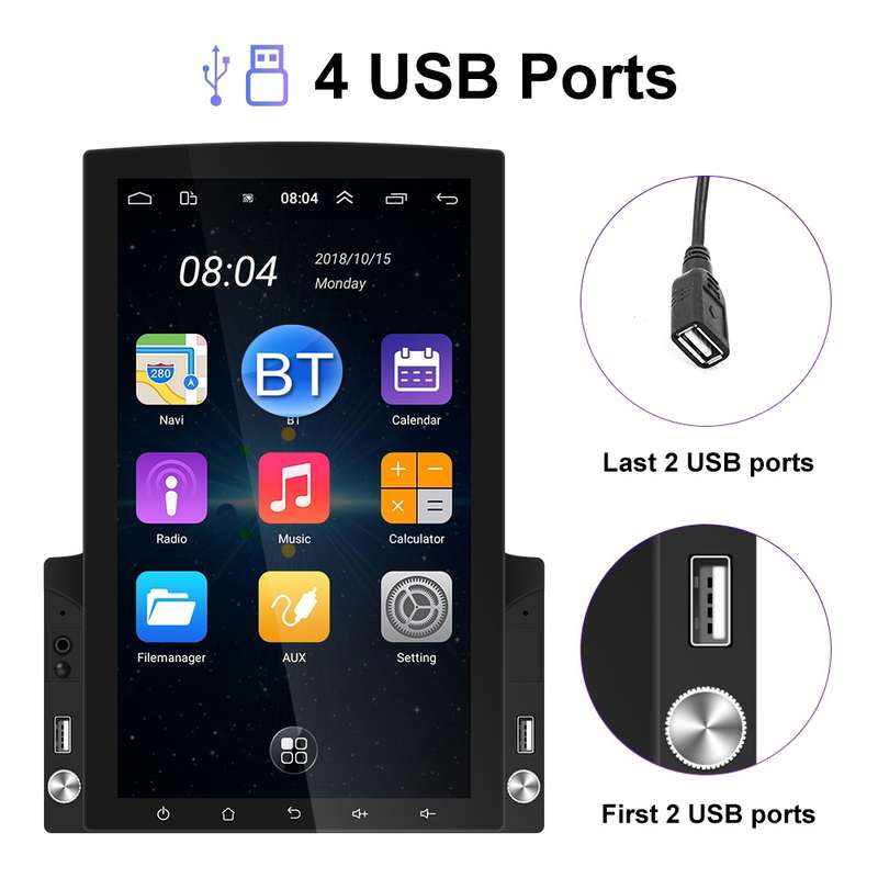 9.7 inch Vertical Screen HD 2.5D Glass Car MP5 Player Android Navigation All-in-one Machine, Specifi