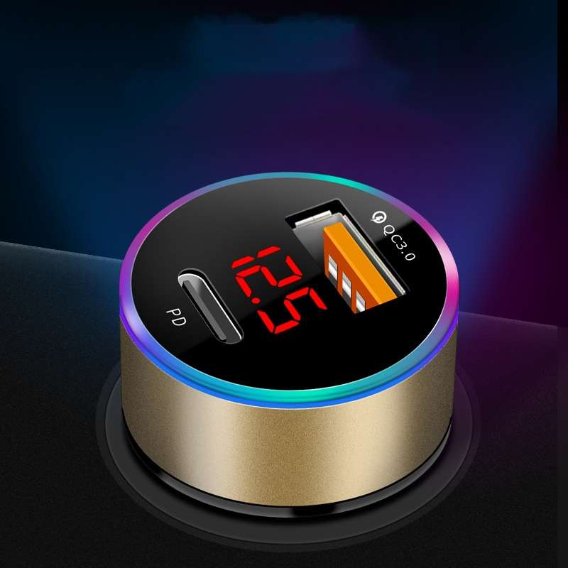 Aluminum Alloy Digital Display PD+QC3.0 Car Charger Multifunctional Car Charger(Snowflake Silver)