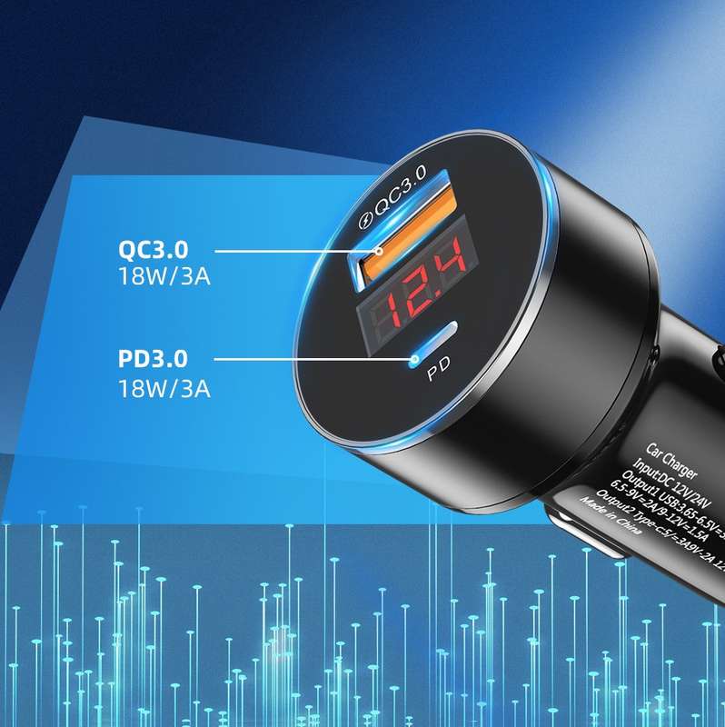 Aluminum Alloy Digital Display PD+QC3.0 Car Charger Multifunctional Car Charger(Snowflake Silver)