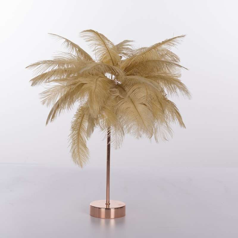 Ostrich Feather Table Lamp Wrought Iron Night Light LED Copper Wire Lamp(Orange)