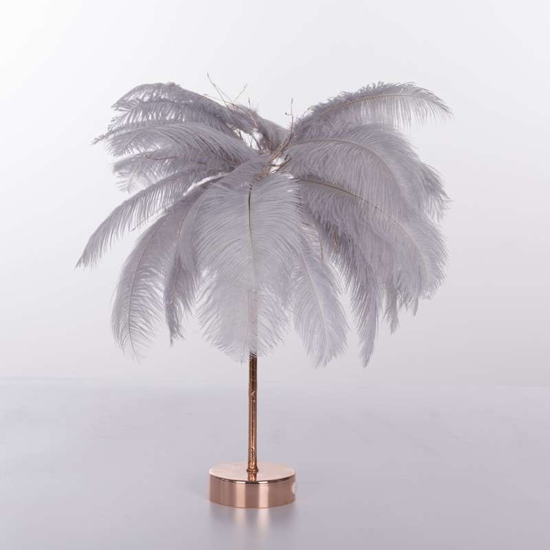 Ostrich Feather Table Lamp Wrought Iron Night Light LED Copper Wire Lamp(Orange)