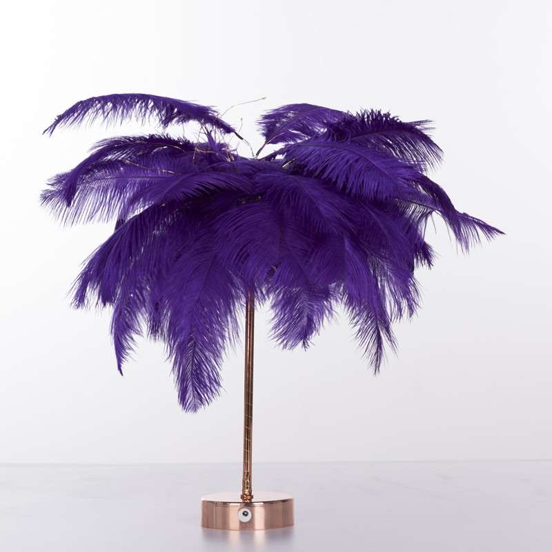 Ostrich Feather Table Lamp Wrought Iron Night Light LED Copper Wire Lamp(Orange)
