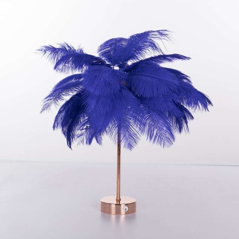 Ostrich Feather Table Lamp Wrought Iron Night Light LED Copper Wire Lamp(Orange)
