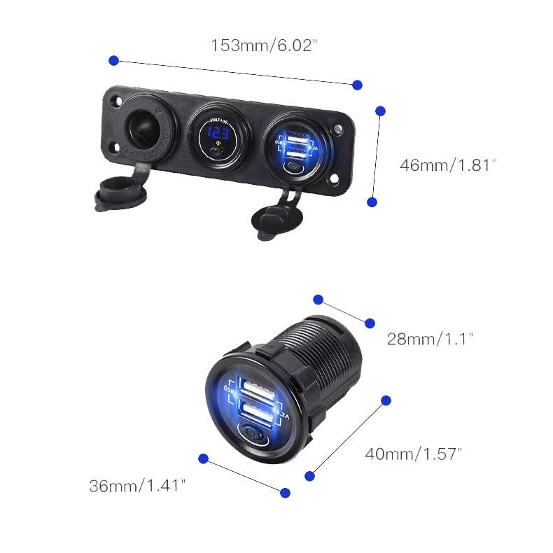 Car Mobile Phone Charger Multi-Port Fast Charging with Cigarette Lighter Multi-Function Digital Disp