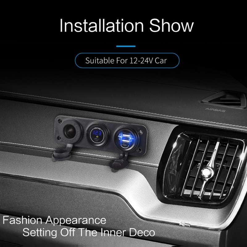Car Mobile Phone Charger Multi-Port Fast Charging with Cigarette Lighter Multi-Function Digital Disp