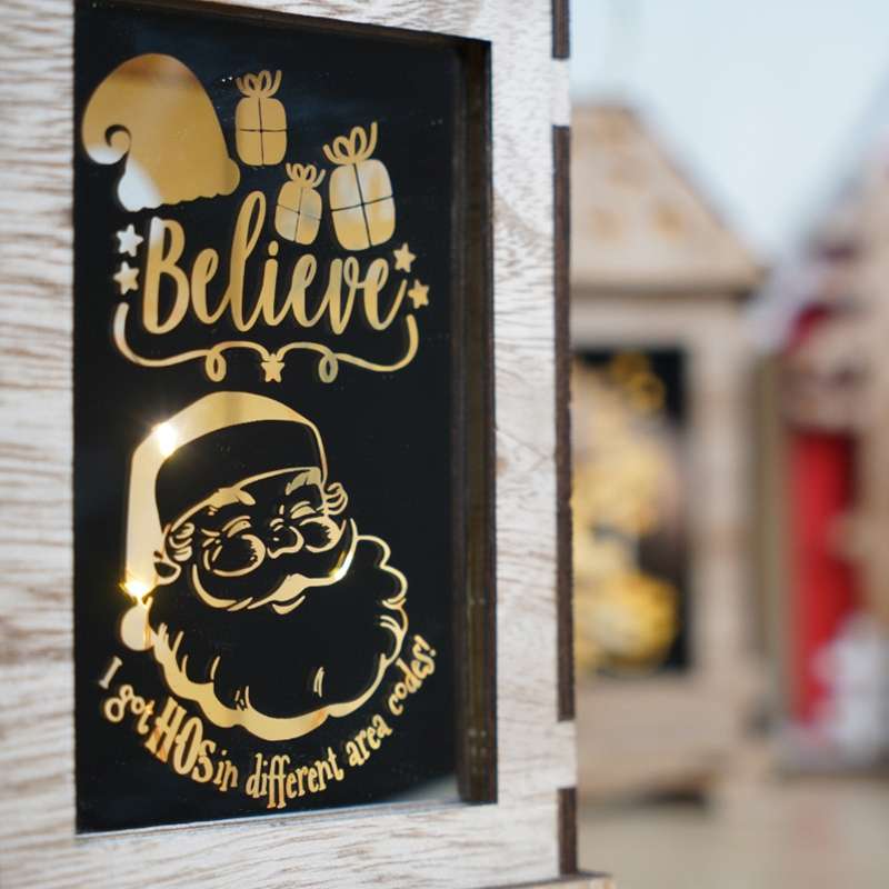 Wooden Christmas Decoration Wind Lantern LED Luminous Ornaments Portable Lantern Holiday Lights, Siz