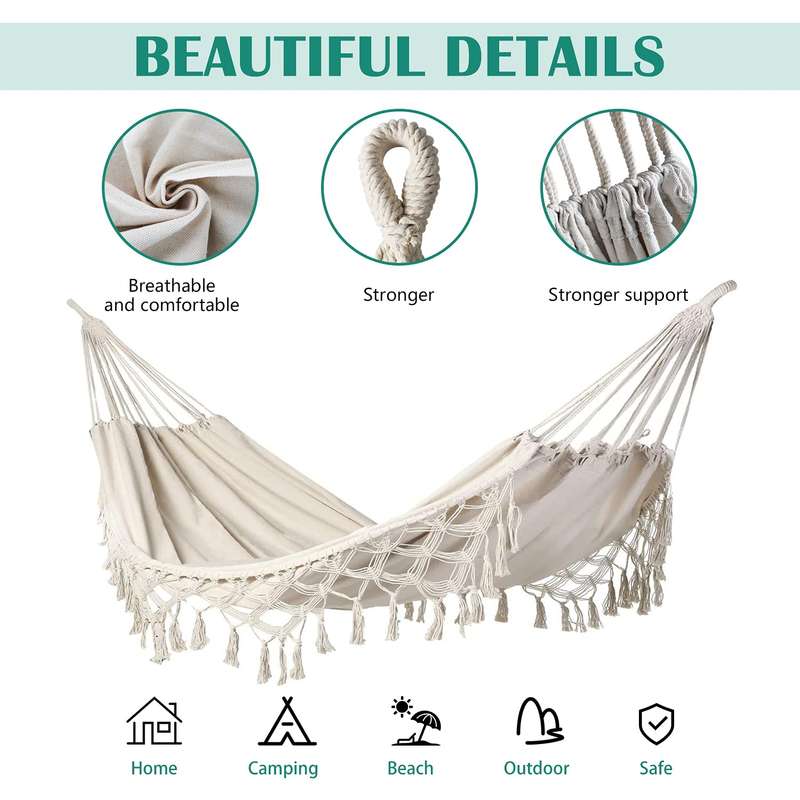 Outdoor Camping Hammock Tassel Polyester Cloth Hammock(2 Yellow And Pink Striped Tassel)