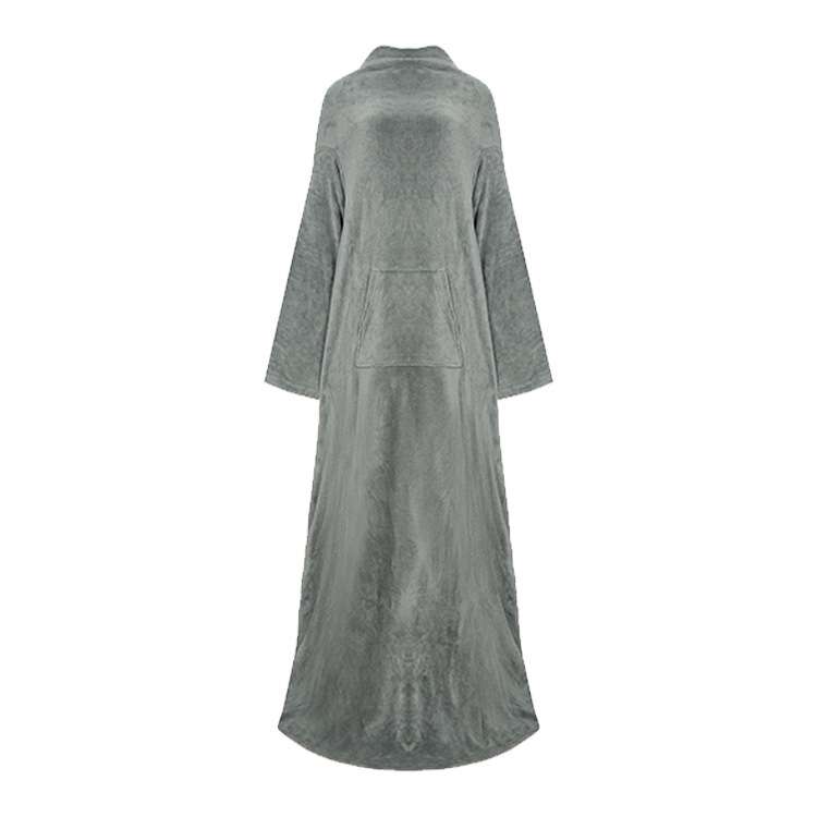 Flannel Long Pullover Warm Blanket with Sleeve(Gray)