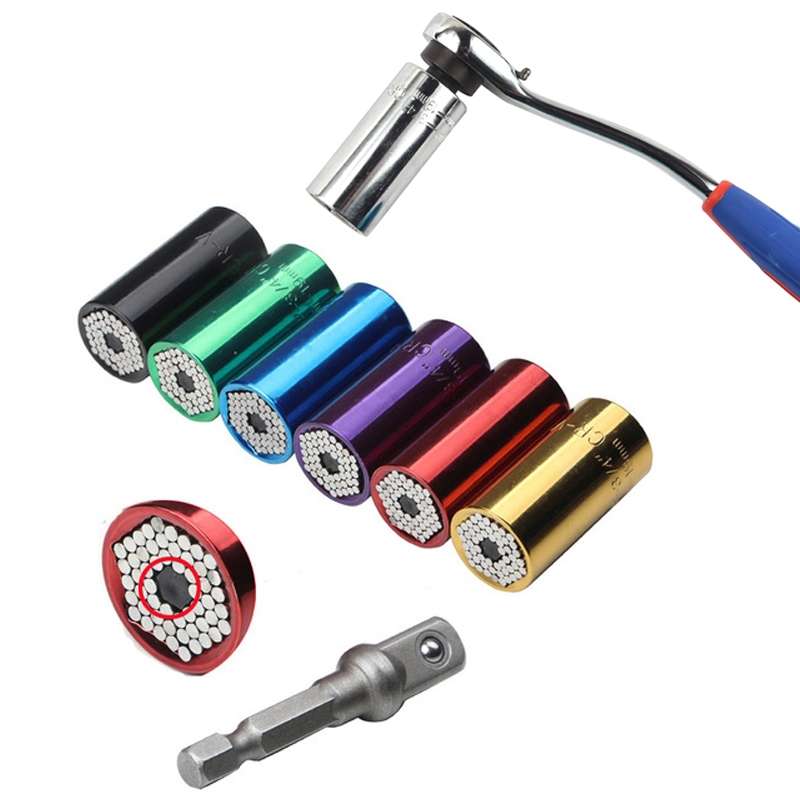 2 Pcs/Set Universal Torque Wrench Head Set Socket Sleeve 7-19mm Power Drill Ratchet Bushing Spanner
