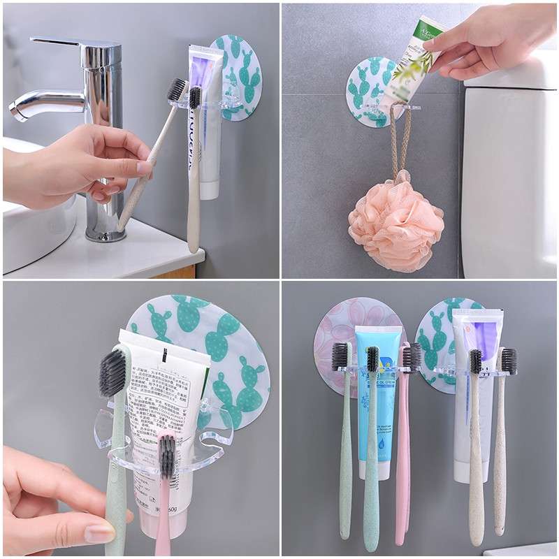 Plastic Toothbrush Holder Toothpaste Storage Tooth Brush Dispenser(Pink)