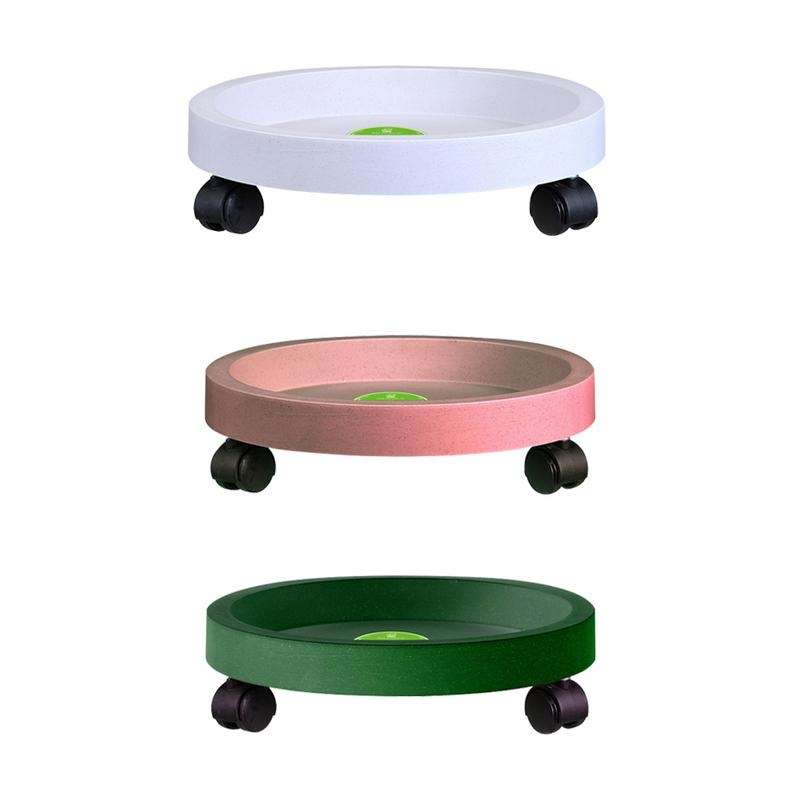 Universal Round Wheels Pot Tray Easy Moving Plant Pot Tray Garden Plate Plastic Stand(White)
