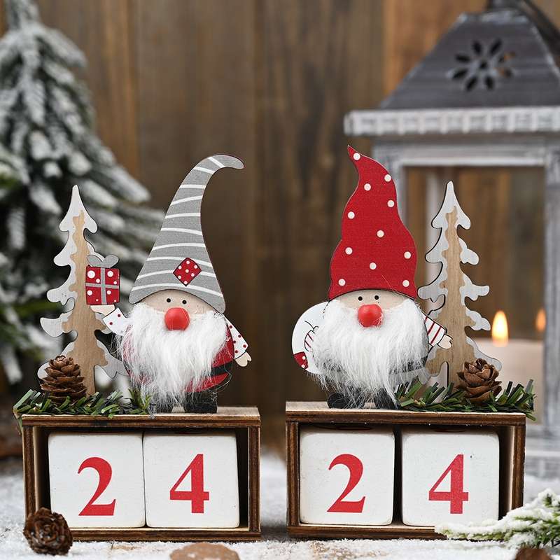 Christmas Wooden Pine Cone Calendar Ornaments Decorative Wooden Calendar Countdown Ornaments(Red Hat