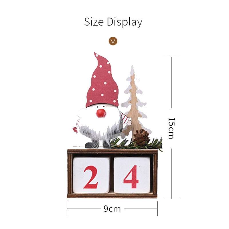Christmas Wooden Pine Cone Calendar Ornaments Decorative Wooden Calendar Countdown Ornaments(Red Hat