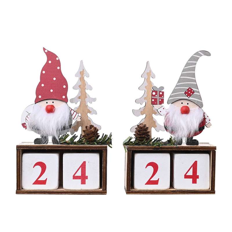 Christmas Wooden Pine Cone Calendar Ornaments Decorative Wooden Calendar Countdown Ornaments(Red Hat