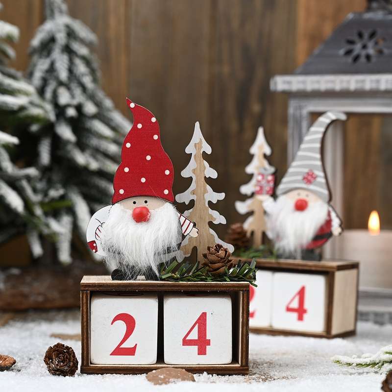 Christmas Wooden Pine Cone Calendar Ornaments Decorative Wooden Calendar Countdown Ornaments(Red Hat