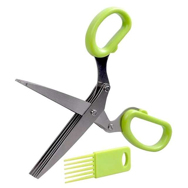 Minced 5 Layers Basil Rosemary Kitchen Scissor Shredded Chopped Scallion Cutter(Blue)