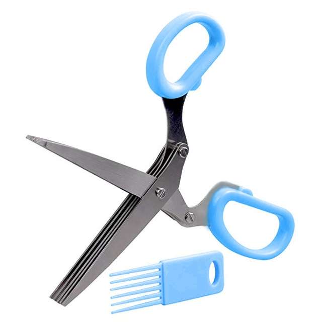 Minced 5 Layers Basil Rosemary Kitchen Scissor Shredded Chopped Scallion Cutter(Blue)