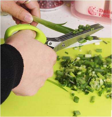 Minced 5 Layers Basil Rosemary Kitchen Scissor Shredded Chopped Scallion Cutter(Blue)