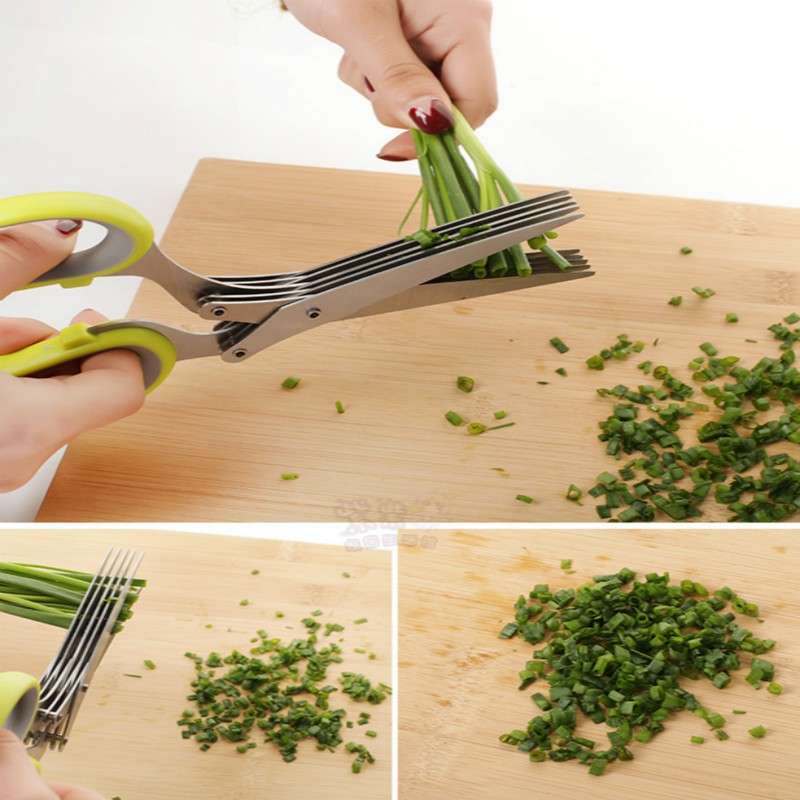 Minced 5 Layers Basil Rosemary Kitchen Scissor Shredded Chopped Scallion Cutter(Blue)